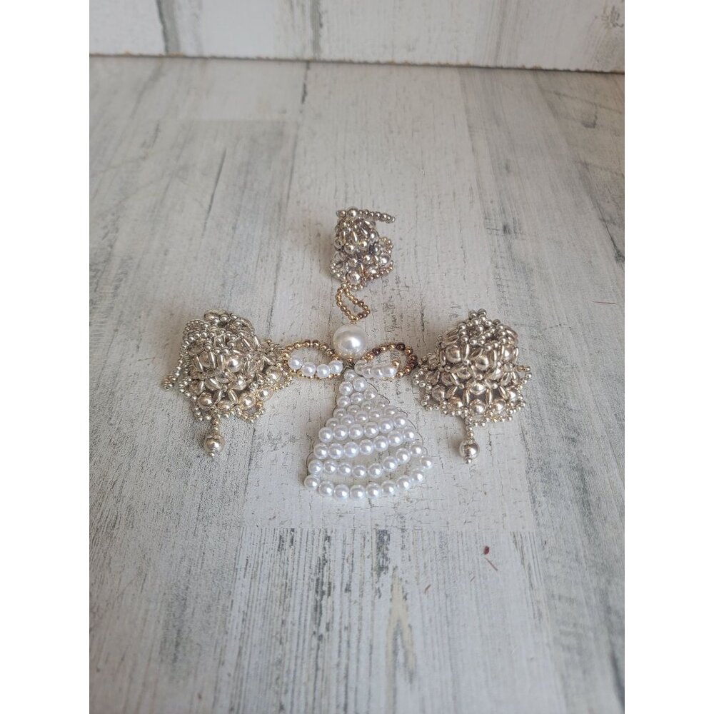 Vintage beaded religious angel bell unique ornament Xmas set